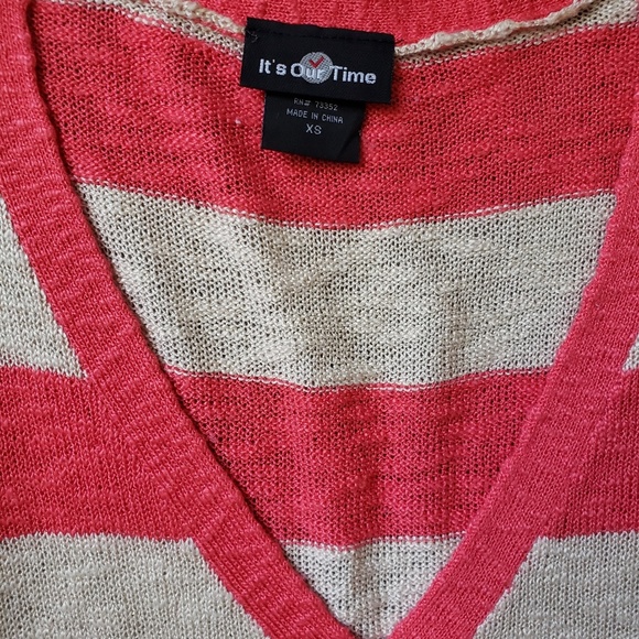 Its our time pink cream striped cardigan extra small loose fit sweater buttons - Picture 2 of 3